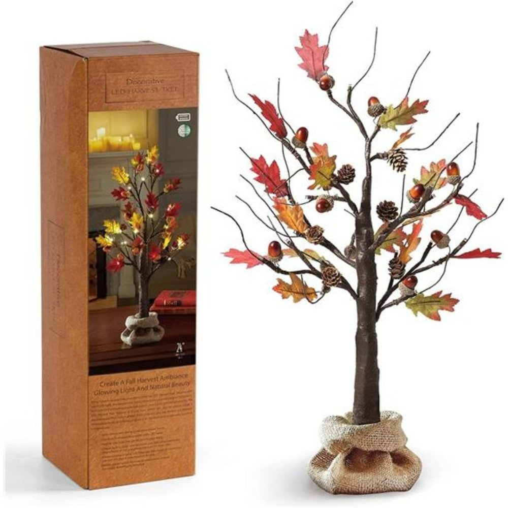 24 Inch Artificial Fall Oak Maple Tree, Lighted Fall Decorations